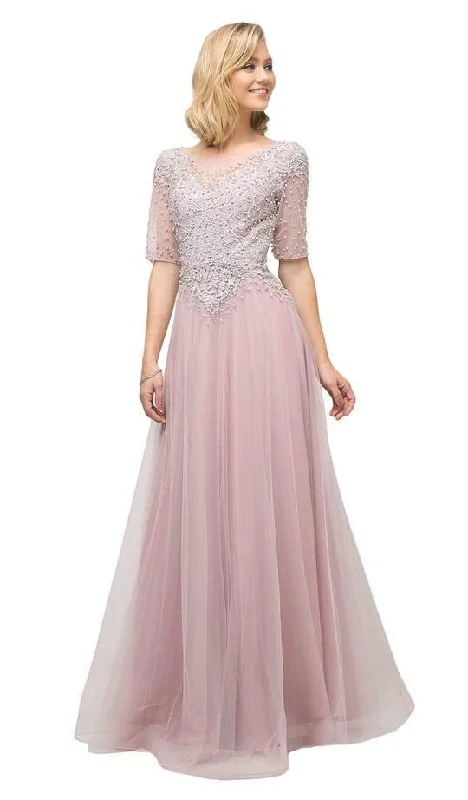 Cinderella Divine - Beaded Lace Bateau A-line Dress With Train U101 - 1 pc Peach In Size 8 Available